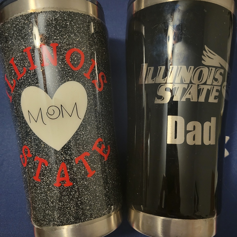Illinois State Mom and Dad Tumbler Set - Black and Silver